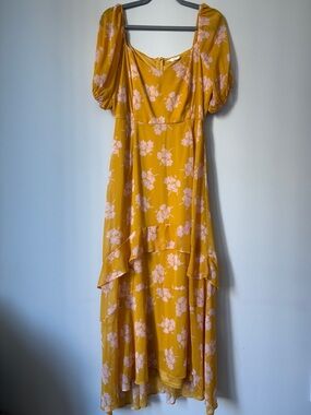 Lush Mustard Yellow Floral High-Low Dress